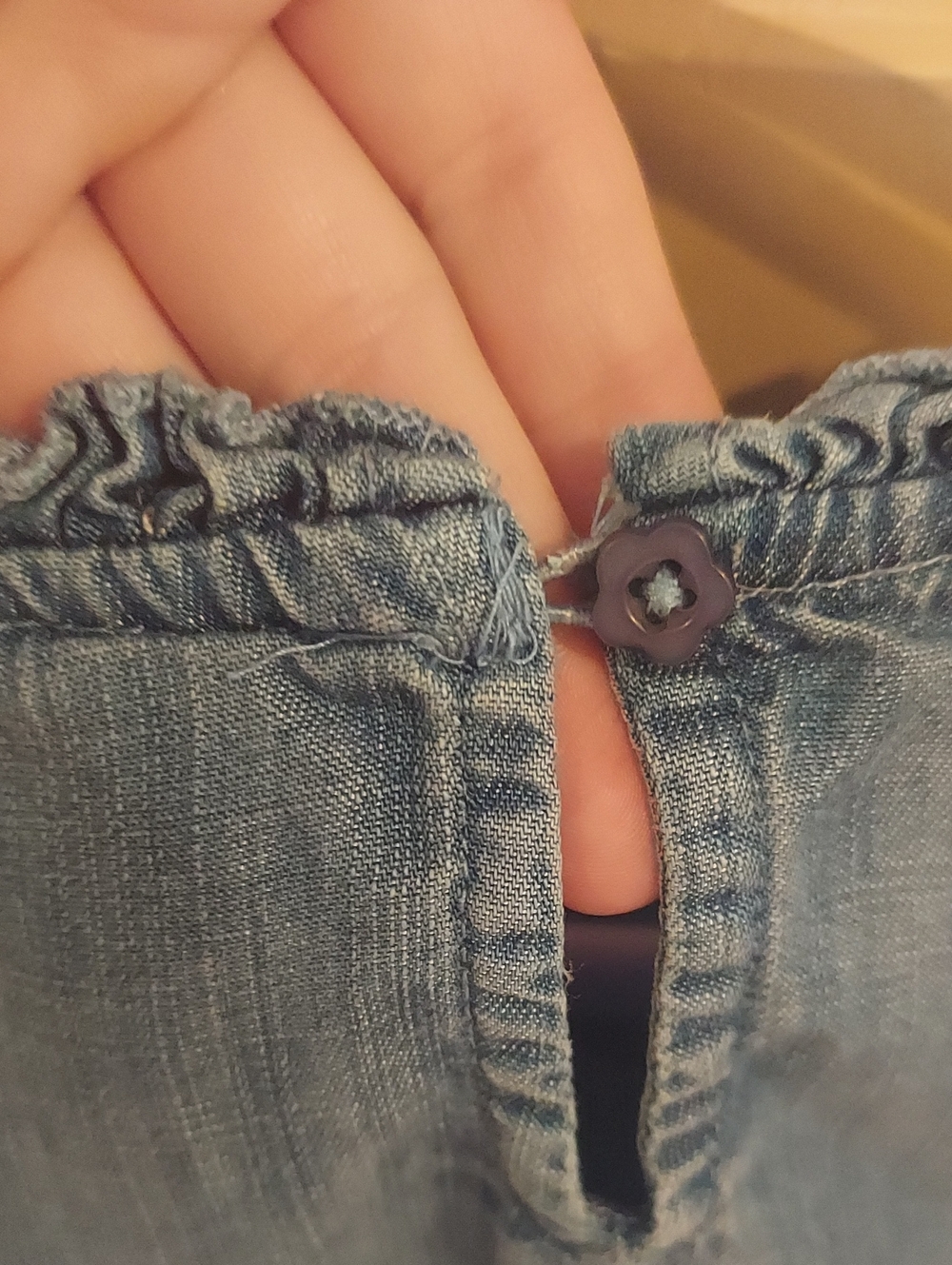 Denim Style Embroidered Ruffle Top - Picture 4 of 6